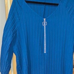 Women’s Blue Pleated Zip-Front Blouse
